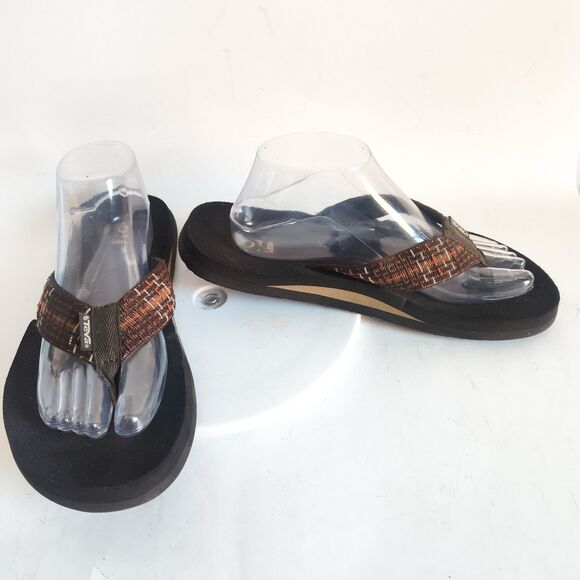 Teva Flip Flops Mens Brown 9 Plaid Mush II Original Sandal Lightweight Quick Dry - Picture 2 of 11